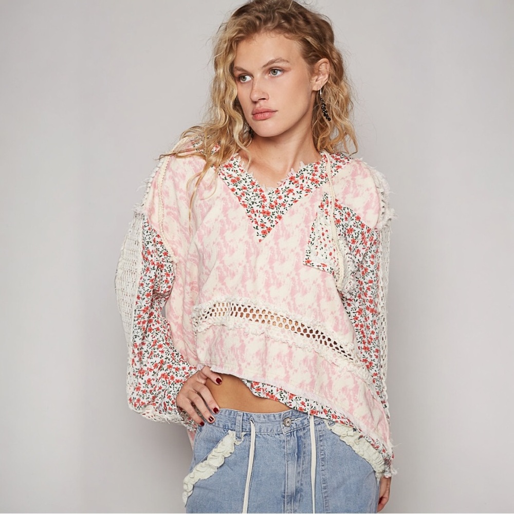 POL Floral Patchwork Top - Pink and Cream - Picture 2 of 5